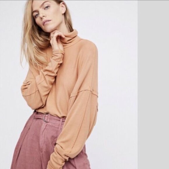 Free People Alameda Oversized Pullover Top, Caramel, Size M - Picture 1 of 10